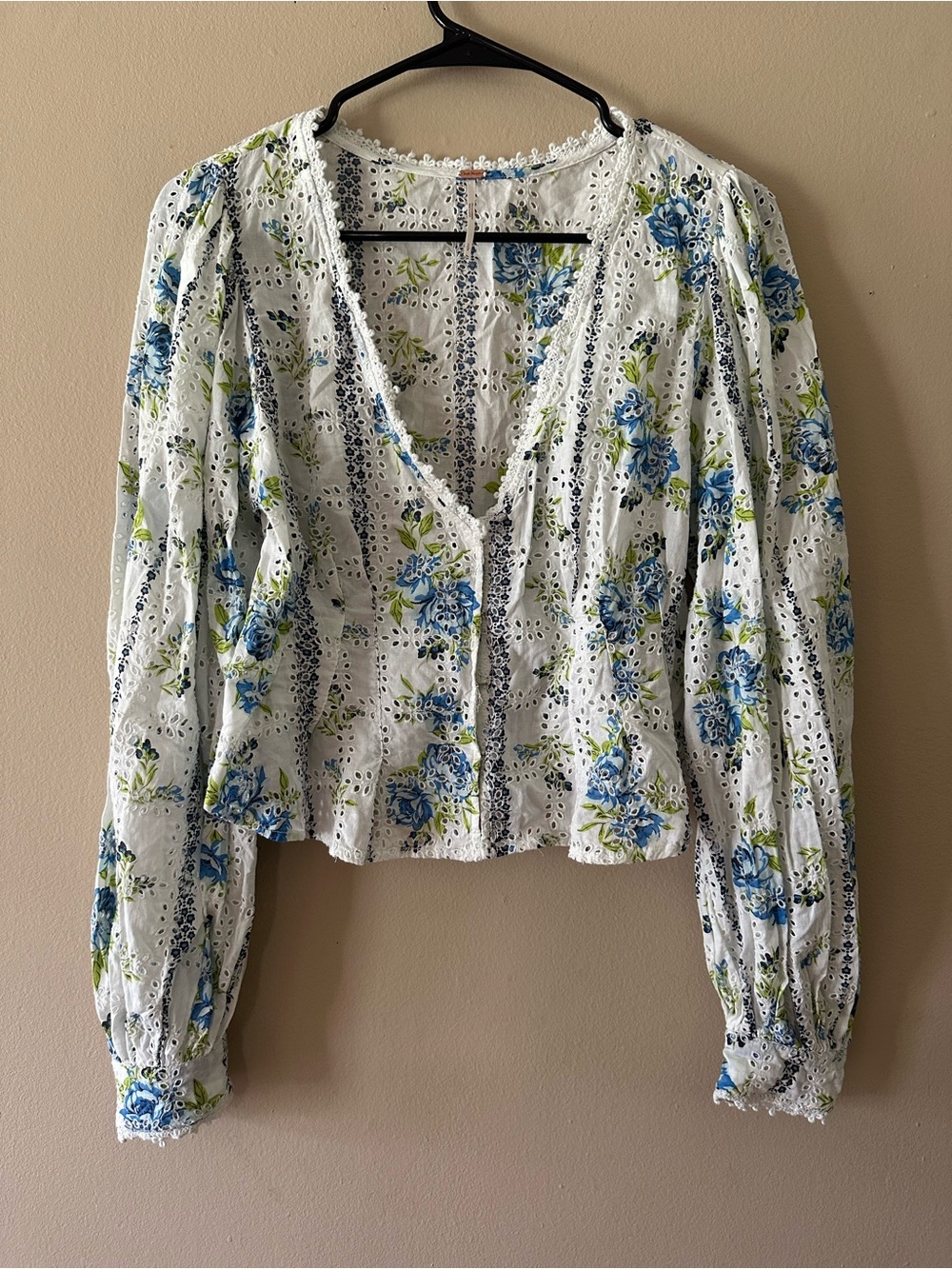 Free People White Blossom Eyelet Blouse Top, Sz S